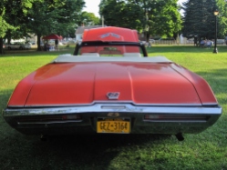 Full back view of the red-orange and white GS Car on view in the 5th Annual Power In The Park Classic Car Show & 8th Annual Uncle Sam Jam , hled at Power's Memorial Park in Troy,NY, Saturday, August 30, 2014. (c) Amy L. Modesti, 2014