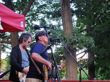 Emerald City band members, guitarist, Joe Mele, and Bassist, Edward Powers, performing live on stage as they headline the 5th Annual Power In The Park Classic Car Show & 8th Annual Uncle Sam Jam, held at Power's Memorial Park in Troy,NY, Saturday, August 30, 2014. (c) Amy L. Modesti, 2014.