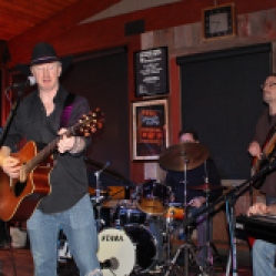 The Coveralls Band Members from left-right: Peter Bearup, Charlie Morris, Bob Resnick, Kyle Esposito, and Kevin Maul performing their first live gig at the Dinosaur Bar-B-Que Restaurant in Troy, NY. Photo taken by Amy L. Modesti with Canon Rebel SL1 on Friday, January 30, 2015. (c): Amy Modesti, 2015