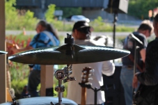 Close up of a cymbal being hit by an E.B. Jeb Band drummer live at The Mill Of Round Lake, located in Round Lake, NY. Photo taken by Amy L. Modesti on Saturday, May 23, 2015, with Canon Rebel SL1 Digital SLR Camera. (C): Amy Modesti, 2015.
