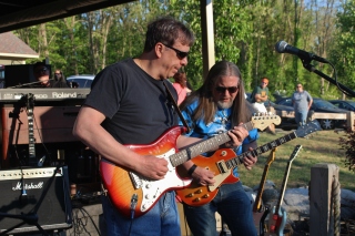 E.B. Jeb Band guitarists, Bernie Mignacci and Pete Jones, performing their third set together at The Mill Of Round Lake, located in Round Lake, NY. Photo taken by Amy L. Modesti on Saturday, May 23, 2015 with Canon Rebel SL1 Digital SLR Camera. (C): Amy Modesti, 2015