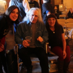 From left-right: Kyle Esposito, Amy Modesti, Dick Quinn, and Mother, Susan Modesti, attending the "Still: DQ 2 For Dick Quinn" Benefit Concert and listening to "Jim Gaudet and the Railyard Boys" perform at the Hangar in Troy, NY, Sunday, October 11, 2015. This concert was held to raise money for Dick and celebrate his love of live, local music. Series 8/8. Photo taken by Kim McMann with Amy's Canon Rebel SL1 Digital SLR Camera. (C): Kim McMann, 2015