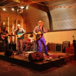 "The Coveralls" Featuring Kyle Esposito (bass guitar), Peter Bearup (electric guitar), Bob Resnick (drums), Kevin Maul (lap steel), and Charlie Morris (acoustic guitar) performing at "Still: DQ 2 For Dick Quinn" concert held at The Hangar in Troy, NY, Sunday, October 11, 2015. Series 1/17. Photo taken by Amy L. Modesti with her Canon Rebel SL1 Digital SLR Camera. (C): Amy Modesti, 2015